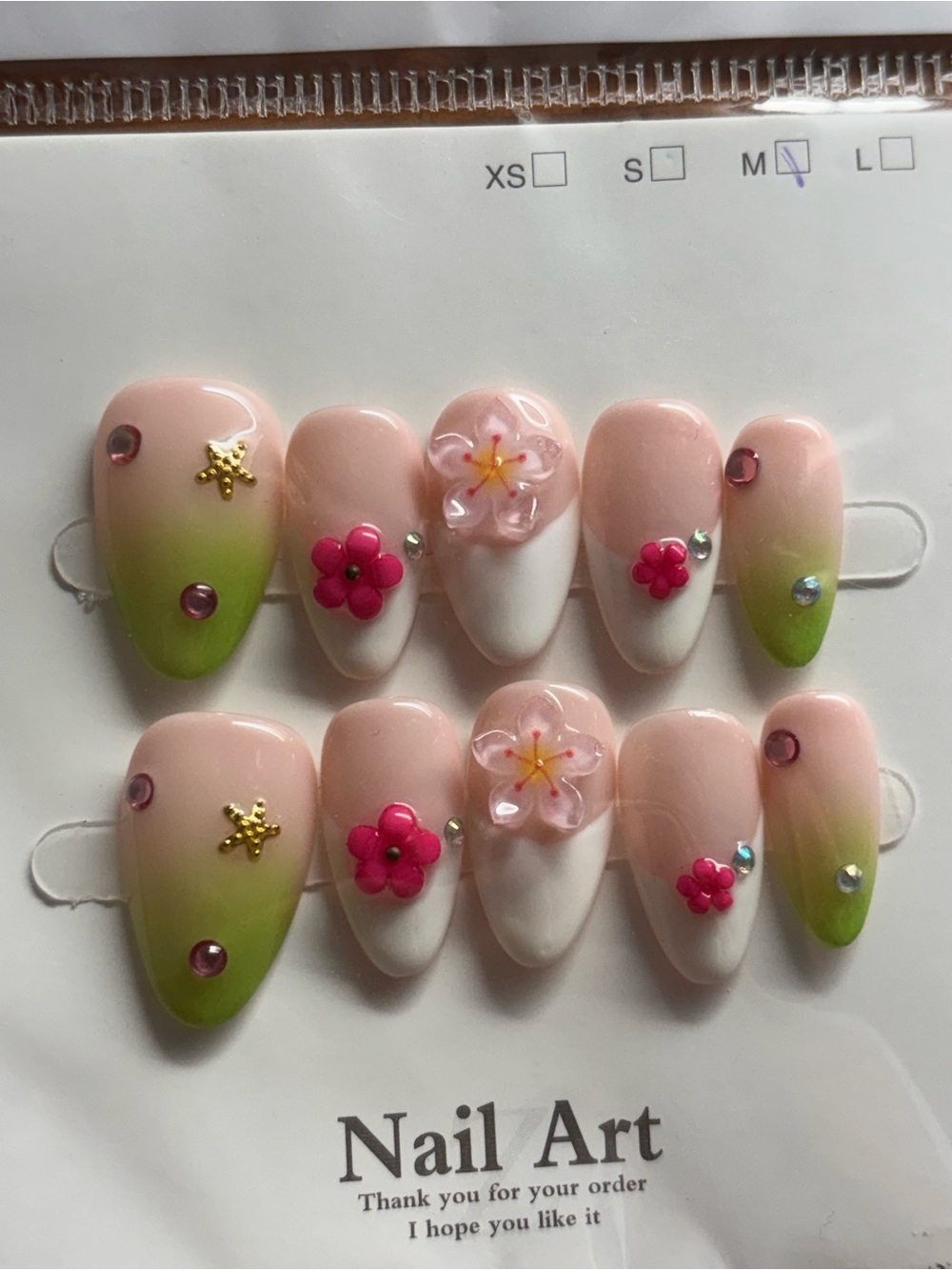 Pink & Green Floral Press-On Nail Set - Nail Art